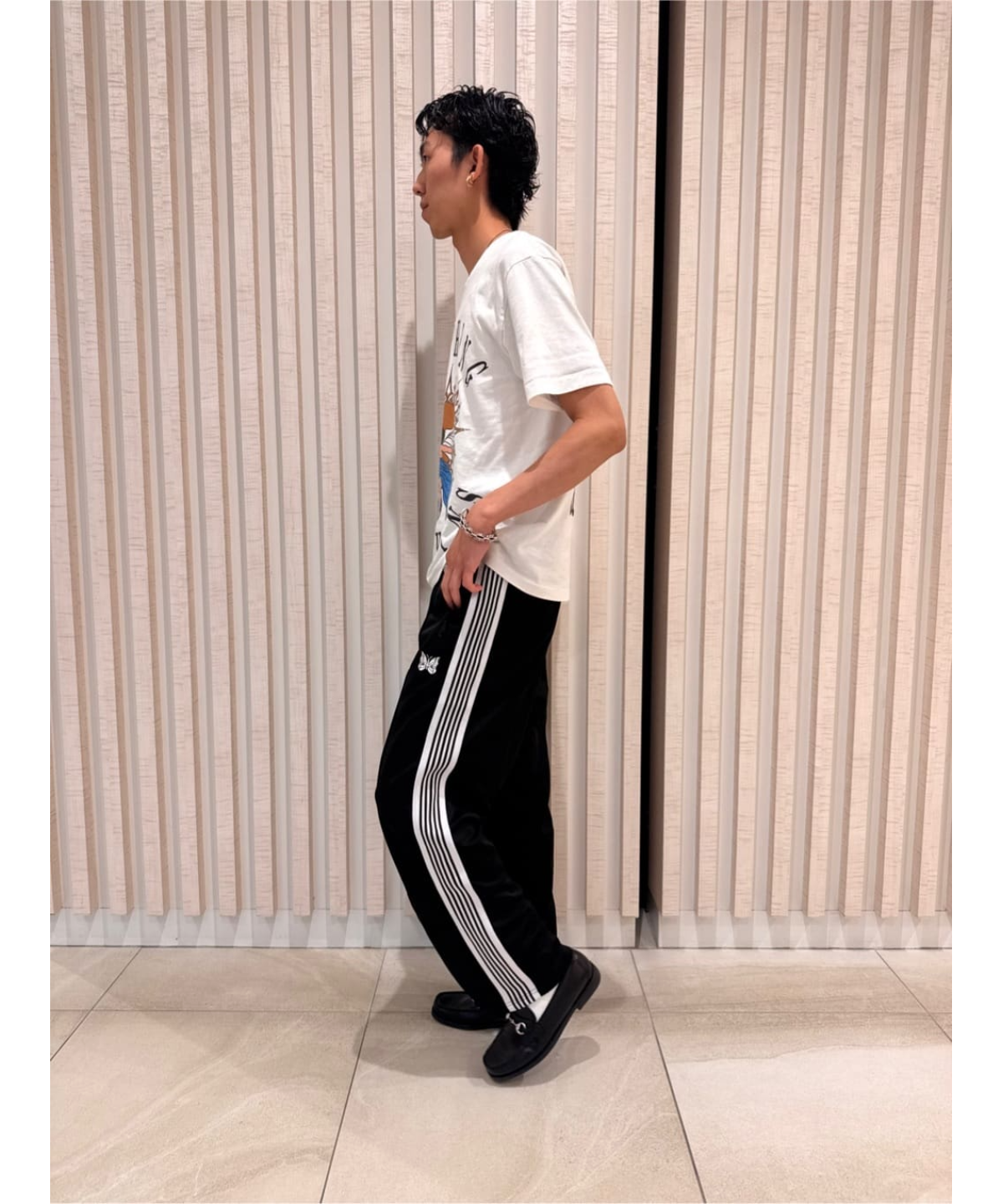 Needles × FREAK'S STORE Track Pant PolySmooth Black White Line