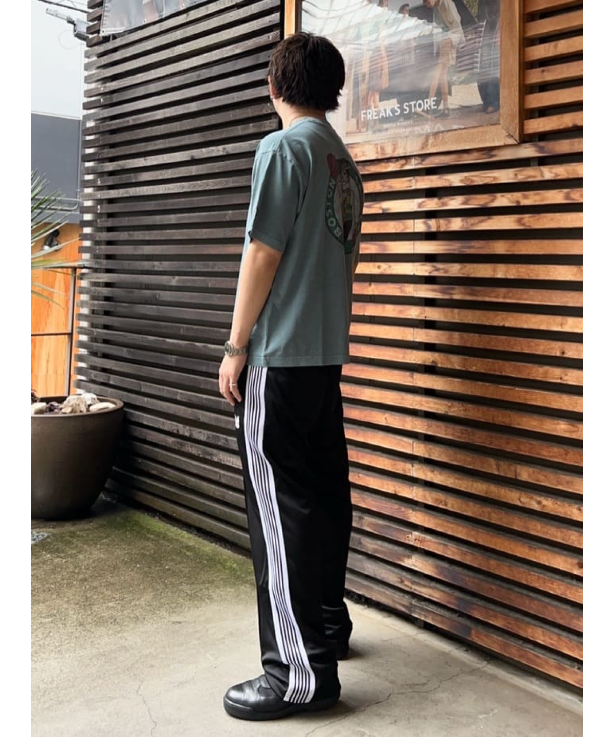 Needles × FREAK'S STORE Track Pant PolySmooth Black White Line